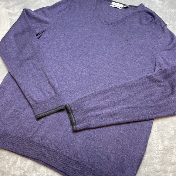 Calvin Klein Extra Fine Merino Wool Sweater Mens XL Purple V Neck Preppy Office - Picture 1 of 8